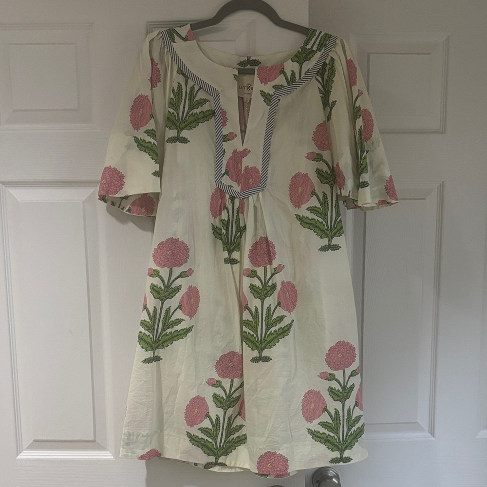Umgee Floral Pleated Midi Dress Cream, Pink, and Green Size Large NWT